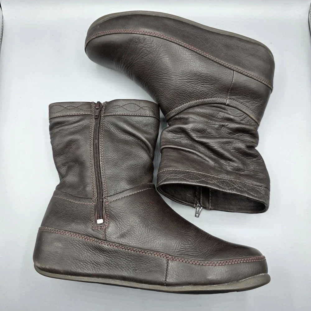 Fitflop Crush‎ Boots Womens 8 Brown Leather  Platform Comfort Shoes Slouchy Zip